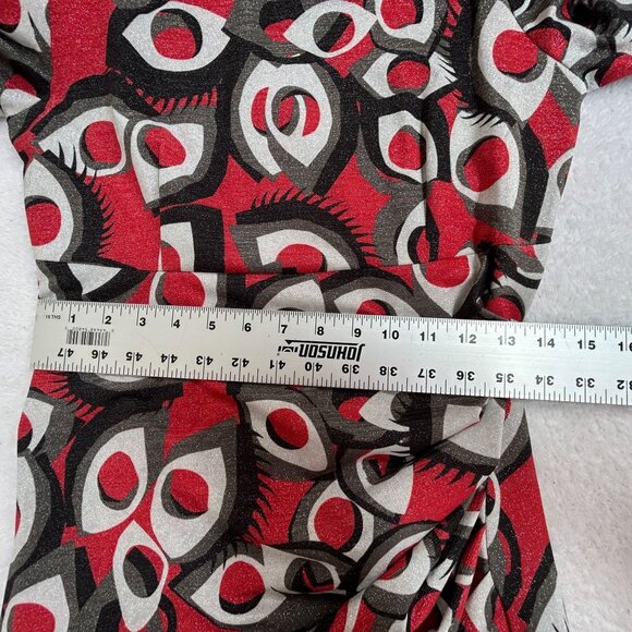 Marc Ellis Womens Abstract Geometric Print Ruched Bodycon Dress Red Red Gray - Picture 8 of 9
